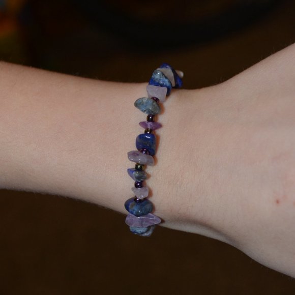 Handmade Real Stones Beads Elastic Bracelet Kids - Picture 2 of 6